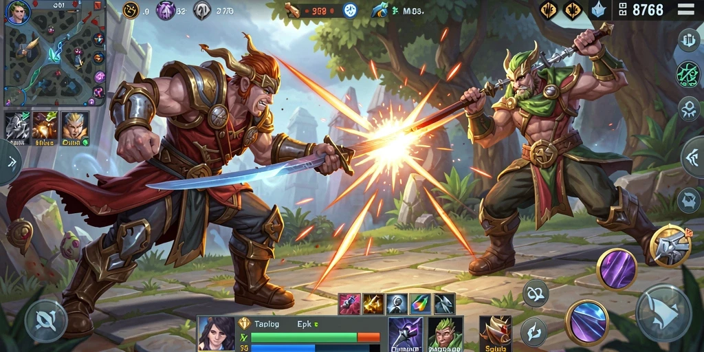 Gameplay seru dan intens dalam pertarungan MOBA.