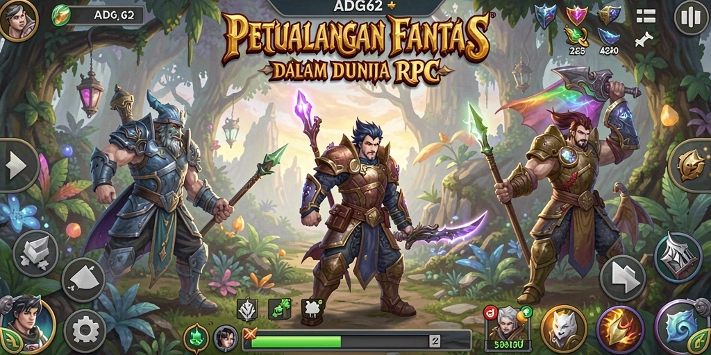 Screenshot gameplay ADG62 menampilkan pertarungan epik dalam dunia RPG.