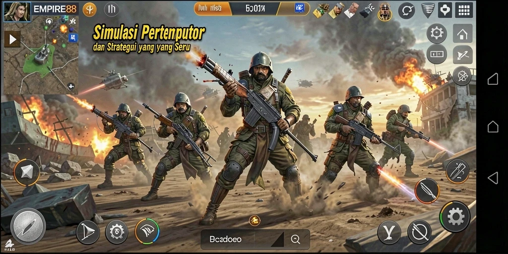 Tampilan gameplay EMPIRE88 yang menampilkan strategi pertempuran dan pembangunan kerajaan.