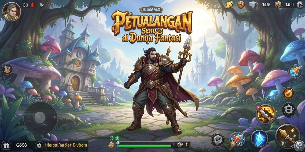 Screenshot gameplay G668 menampilkan karakter dalam pertempuran epik di dunia fantasi.