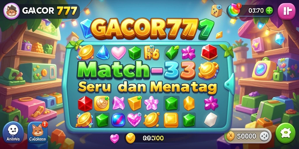 Tampilan gameplay seru GACOR777 dalam aksi Match-3.