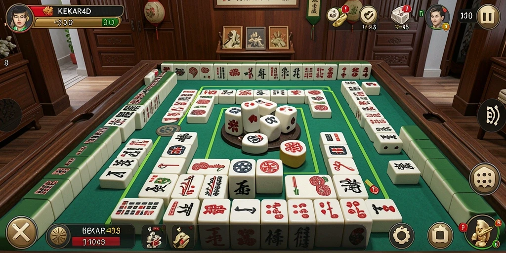 Tampilan gameplay seru dalam KEKAR4D dengan ubin Mahjong yang berwarna-warni.