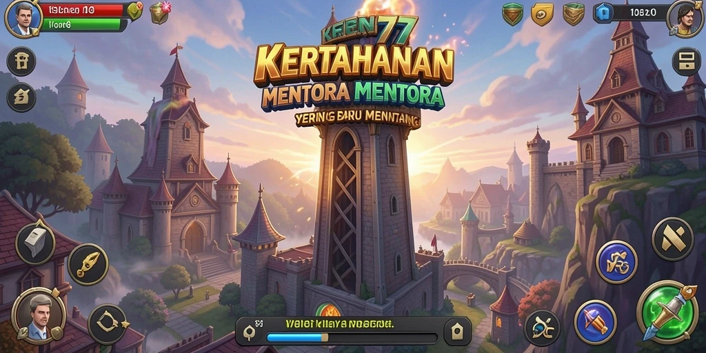 Screenshot gameplay KEREN77 menampilkan serangan menara yang spektakuler.