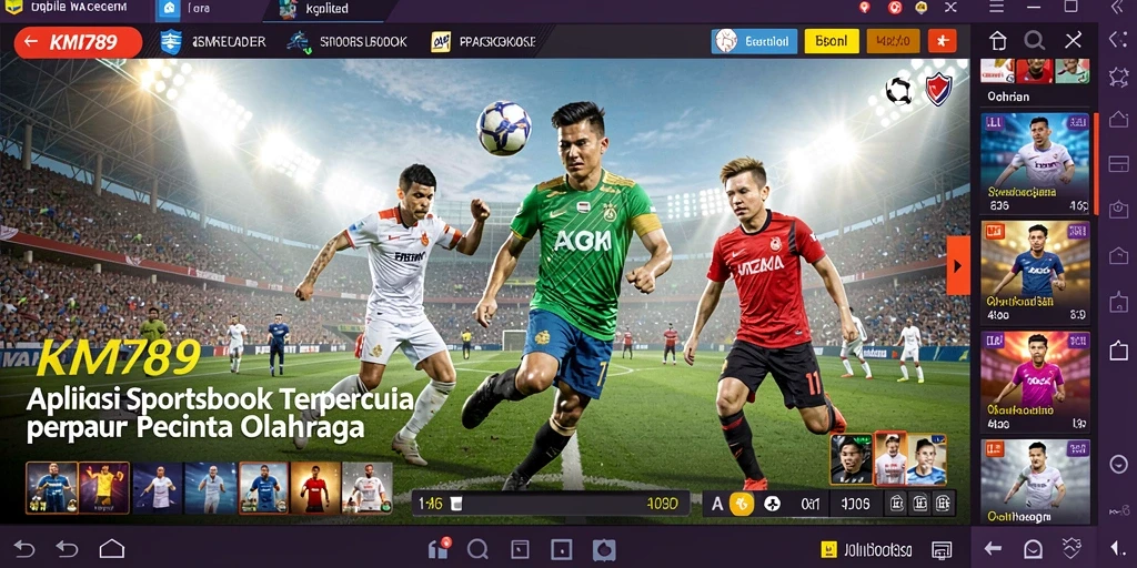 Tampilan utama dari aplikasi KM789 yang menampilkan fitur Sportsbook.