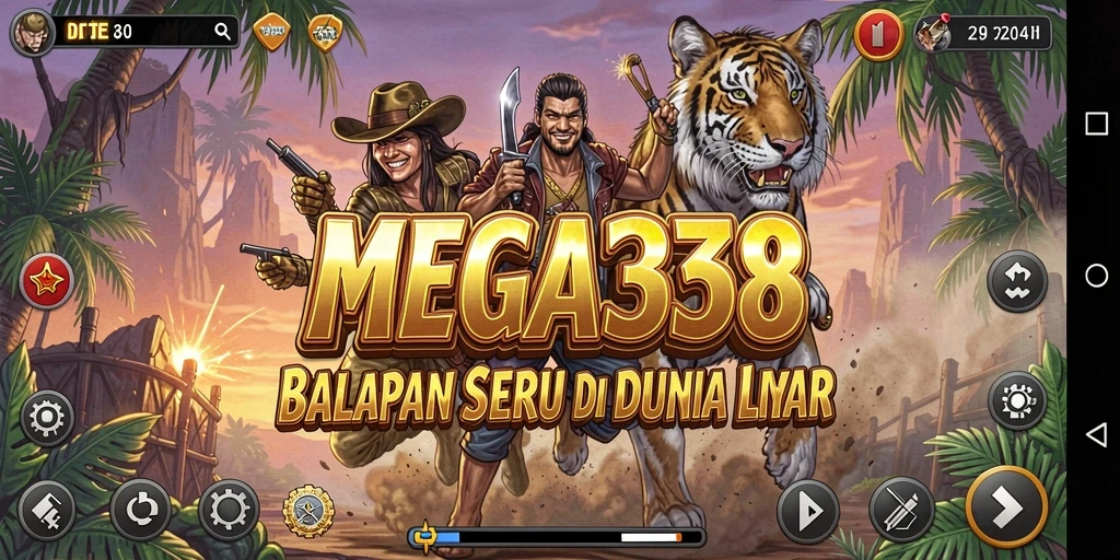 Tampilan gameplay seru balapan di MEGA338 dengan kendaraan berkecepatan tinggi.