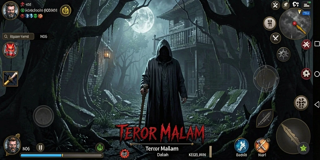 Gameplay N06 dengan suasana horor yang mencekam.