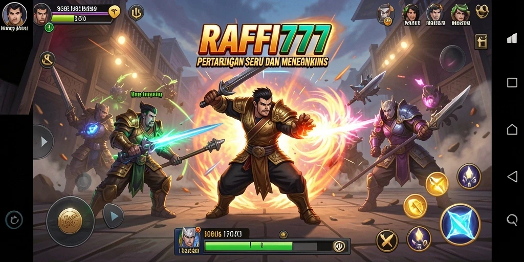 Screenshot RAFFI777 yang menunjukkan pertarungan intens antar karakter.