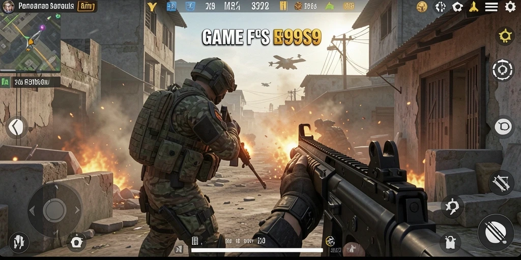 Screenshot gameplay S9S9 menampilkan aksi pertempuran yang intens.