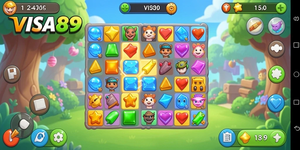 Tampilan gameplay seru permainan Match-3 VISA89.