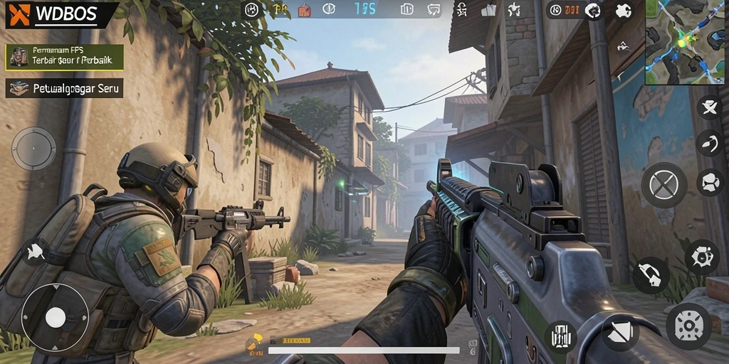 Screenshot menampilkan aksi seru dalam gameplay FPS WDBOS.