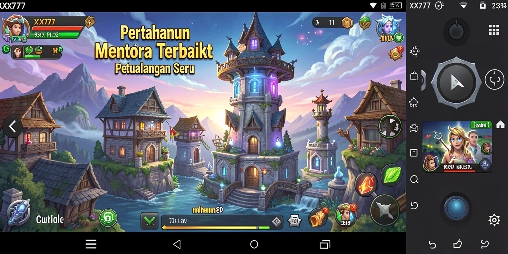 Gameplay XXX777 yang seru dengan menara pertahanan di medan perang.