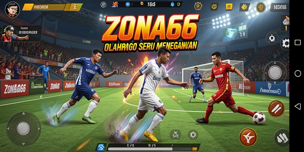 Tampilan gameplay ZONA66 dengan aksi olahraga yang intens.